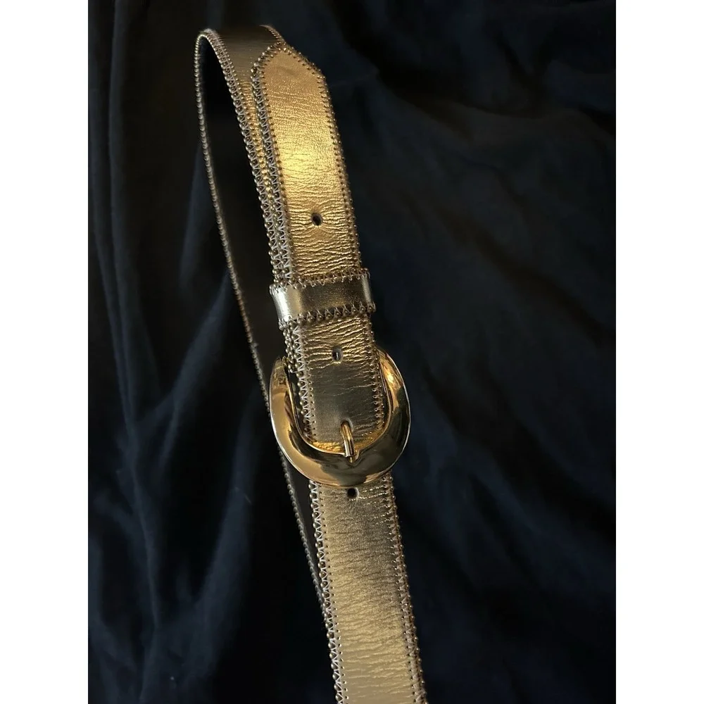 Two Blondes - Women's - Gold Colored Belt Genuine Soft Leather Buckle - 1
